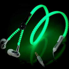 Load image into Gallery viewer, Fashion Glow In The Dark Metal Earphones Earbuds With Mic Glowing Zipper Headset Luminous Light Stereo Handsfree Earphone